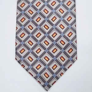 Jos A Bank Tie Mens One Size Gray Geometric 100% Silk Necktie Jacquard NEW